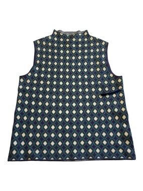 Tahari | Navy, Green and Cream Geo-Print Sleeveless Mock Neck Shell